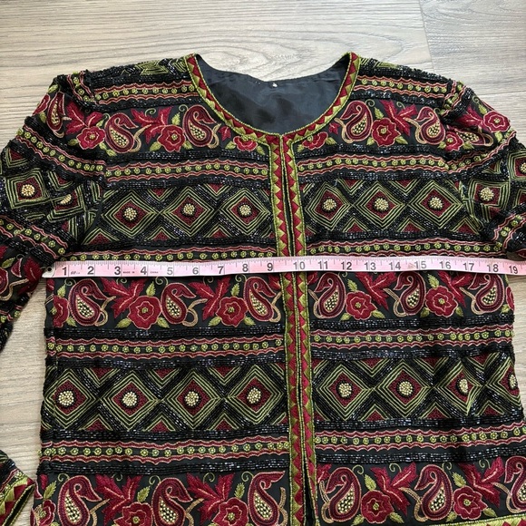 Vtg Beaded Embroidered Evening Formal Jacket Sz M / L Whimsigoth Black Red Green - Picture 14 of 14